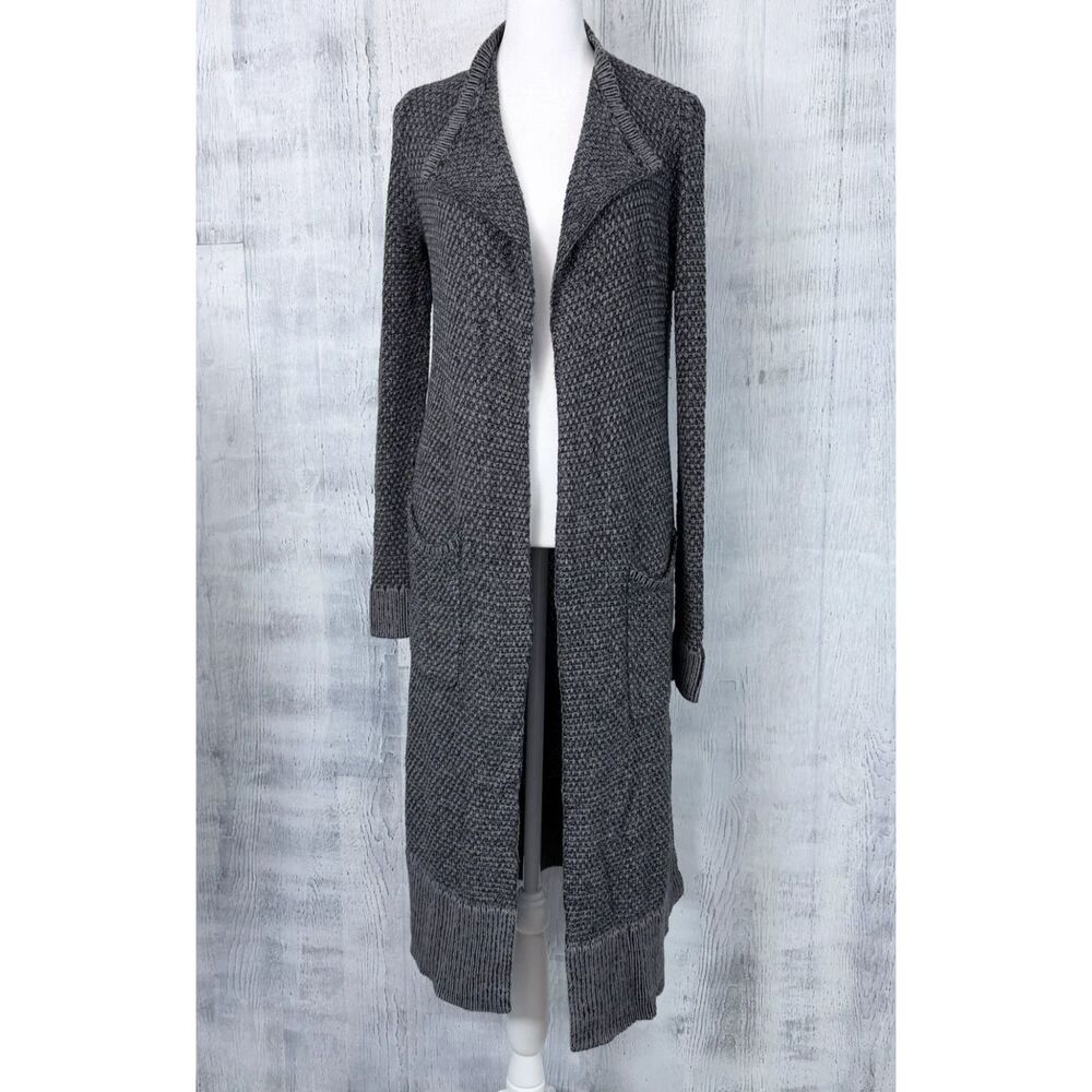Cabi Lara Open Front Duster Women's XS Cardigan Charcoal Gray Long Knit Sweater